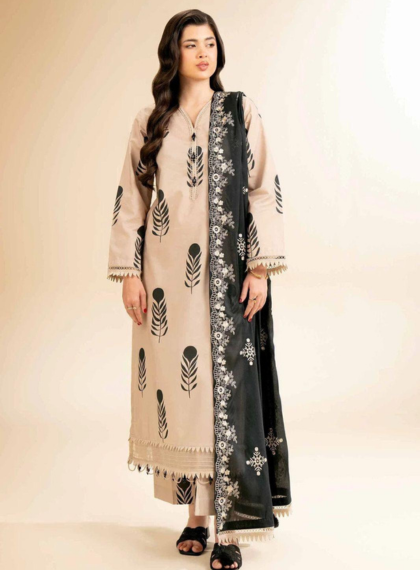 3 PCS WOMENS UNSTITCHED EMBROIDERED SUIT