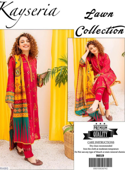 3 PCS WOMENS UNSTITCHED EMBROIDERED SUIT .