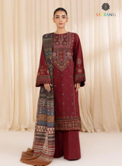 3 PCS WOMENS UNSTITCHED EMBROIDERED SUIT .