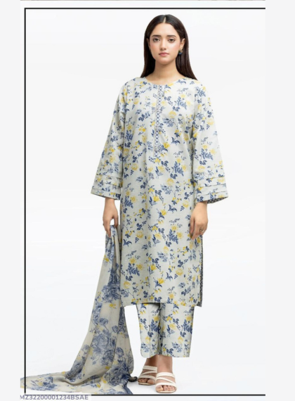 3 PCS WOMENS UNSTITCHED PRINTED SUIT .