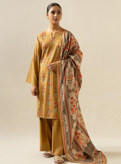 3 PCS WOMENS UNSTITCHED EMBROIDERED SUIT .
