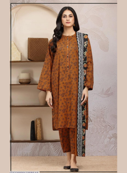 3 PCS WOMENS UNSTITCHED EMBROIDERED SUIT.