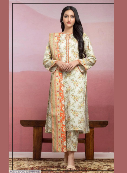 3 PCS WOMENS UNSTITCHED EMBROIDERED SUIT .