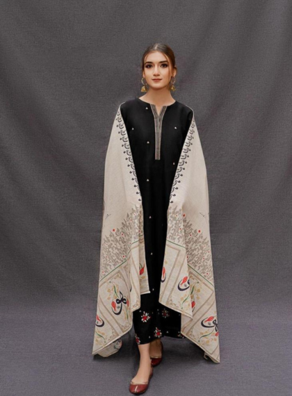 3 PCS WOMENS UNSTITCHED EMBROIDERED SUIT .