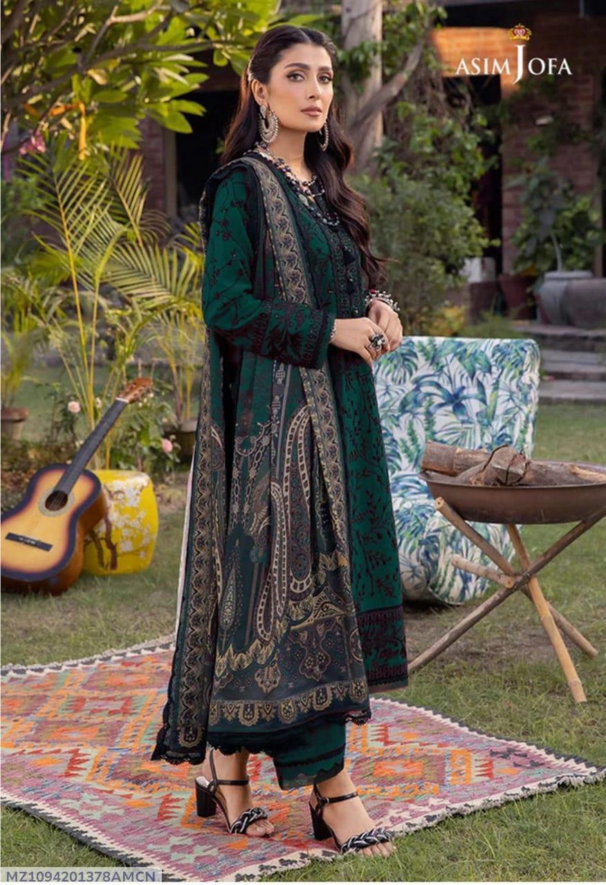 THREE PCS WOMENS UNSTITCHED EMBROIDERED SUIT .