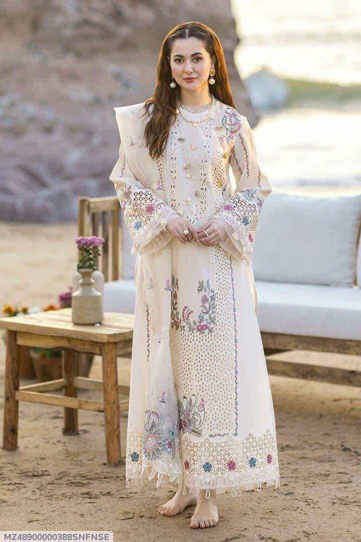 3 PCS WOMENS UNSTITCHED EMBROIDRED SUIT .