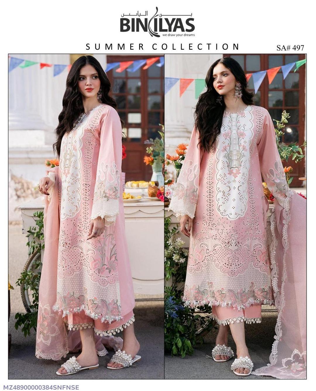 3 PCS WOMENS UNSTITCHED EMBROIDERED SUIT .