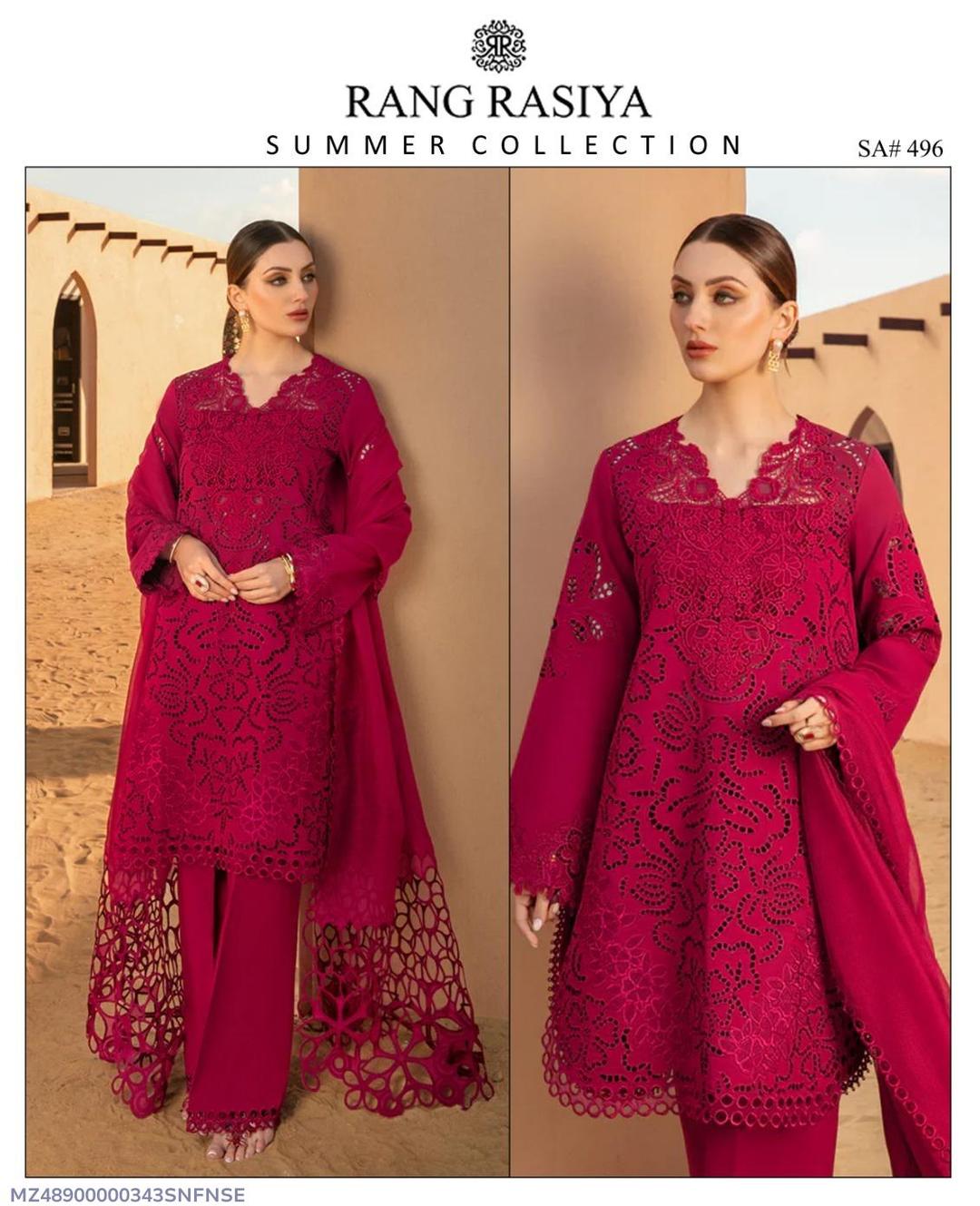 3 PCS WOMENS UNSTITCHED EMBROIDERED SUIT .