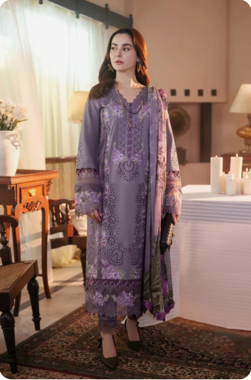 3 PCS WOMENS UNSTITCHED EMBROIEDERED SUIT
