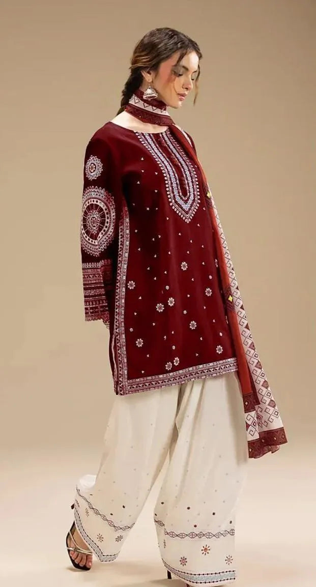 JAZMIN JE205 Winter Sage 3pc Unstitched Dhanak embdroidered suit .