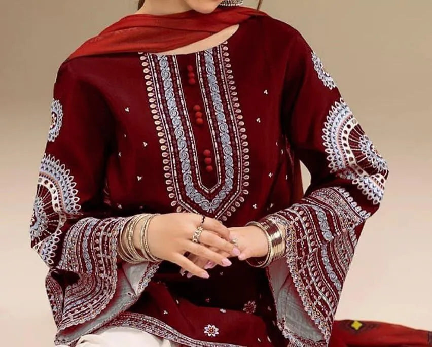 JAZMIN JE205 Winter Sage 3pc Unstitched Dhanak embdroidered suit .