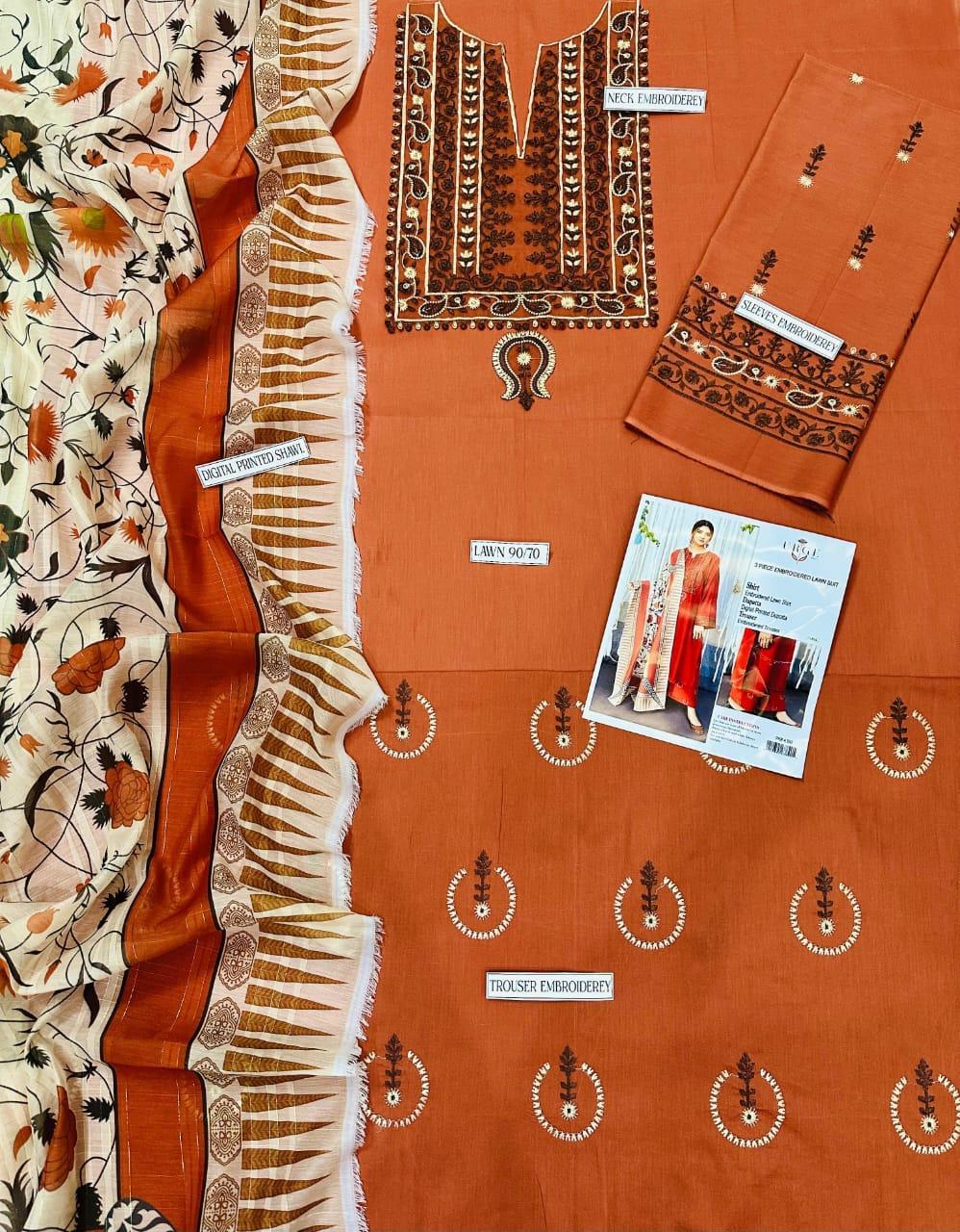 QHS-834 Motif 3pc Unstitched Dhanak Printed Suit