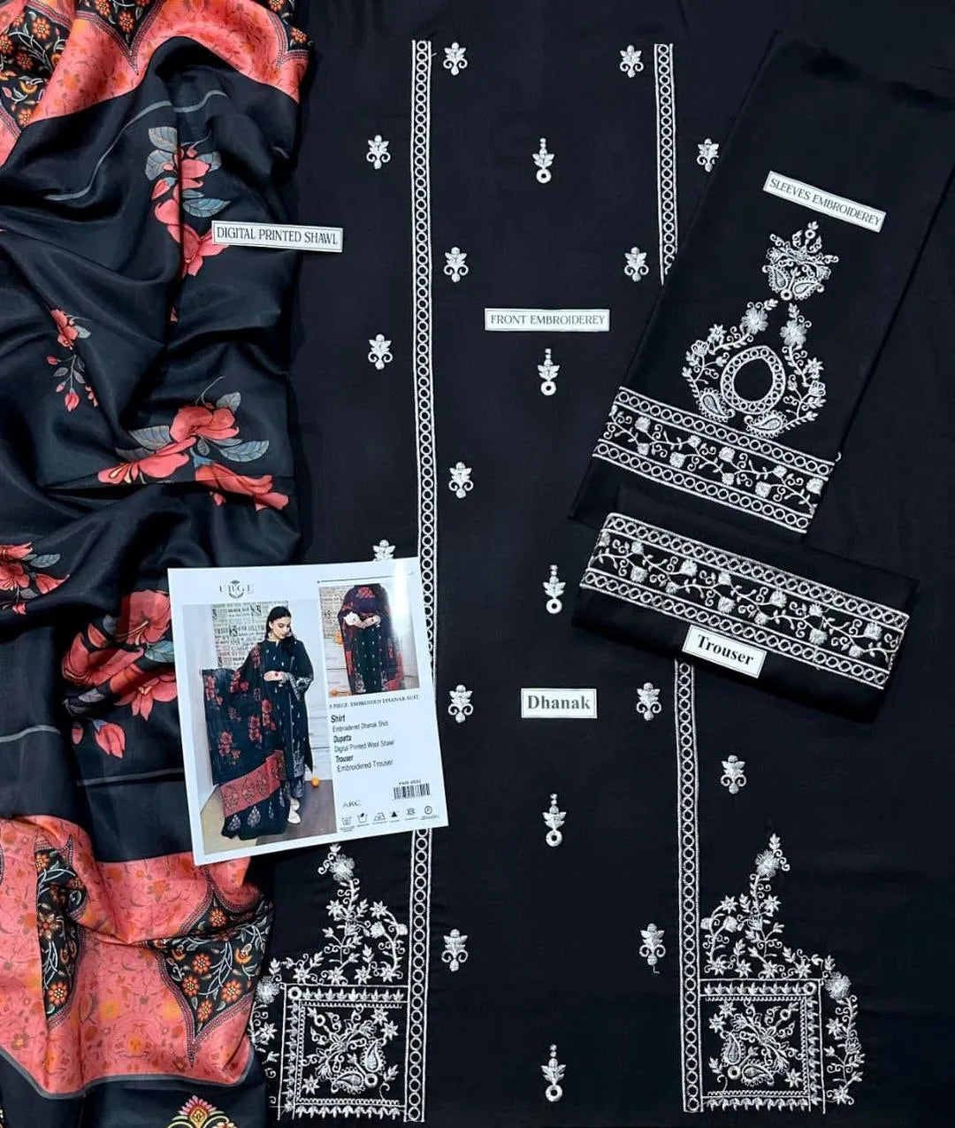 RTM-915 Sophisticated 3pc Unstitched Dhanak Embroidered Suit