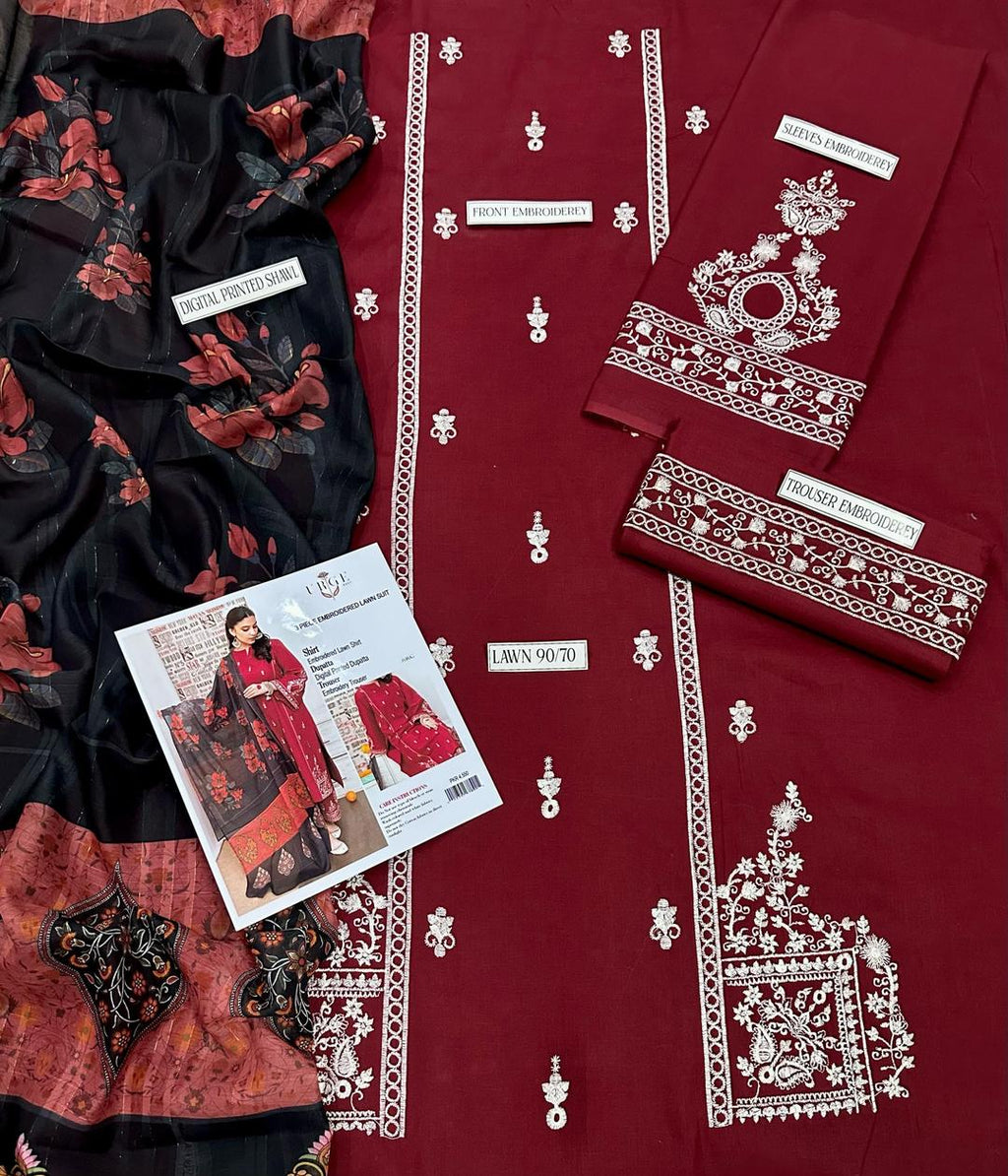 KJM-218 Regal 3pc Unstitched Dhanak Embroidered Suit