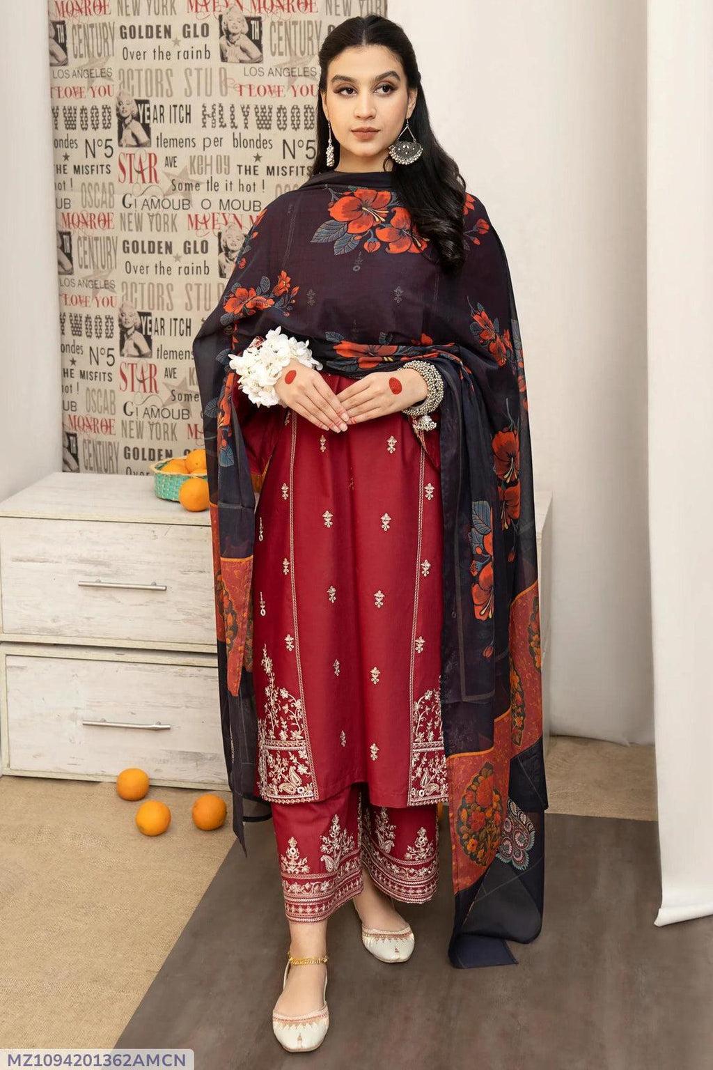 KJM-218 Regal 3pc Unstitched Dhanak Embroidered Suit