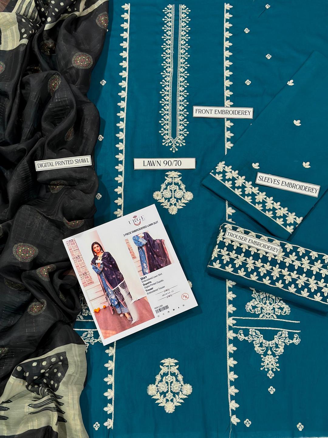 ZPQ-791 Crafted 3pc Unstitched Dhanak Embroidered Suit