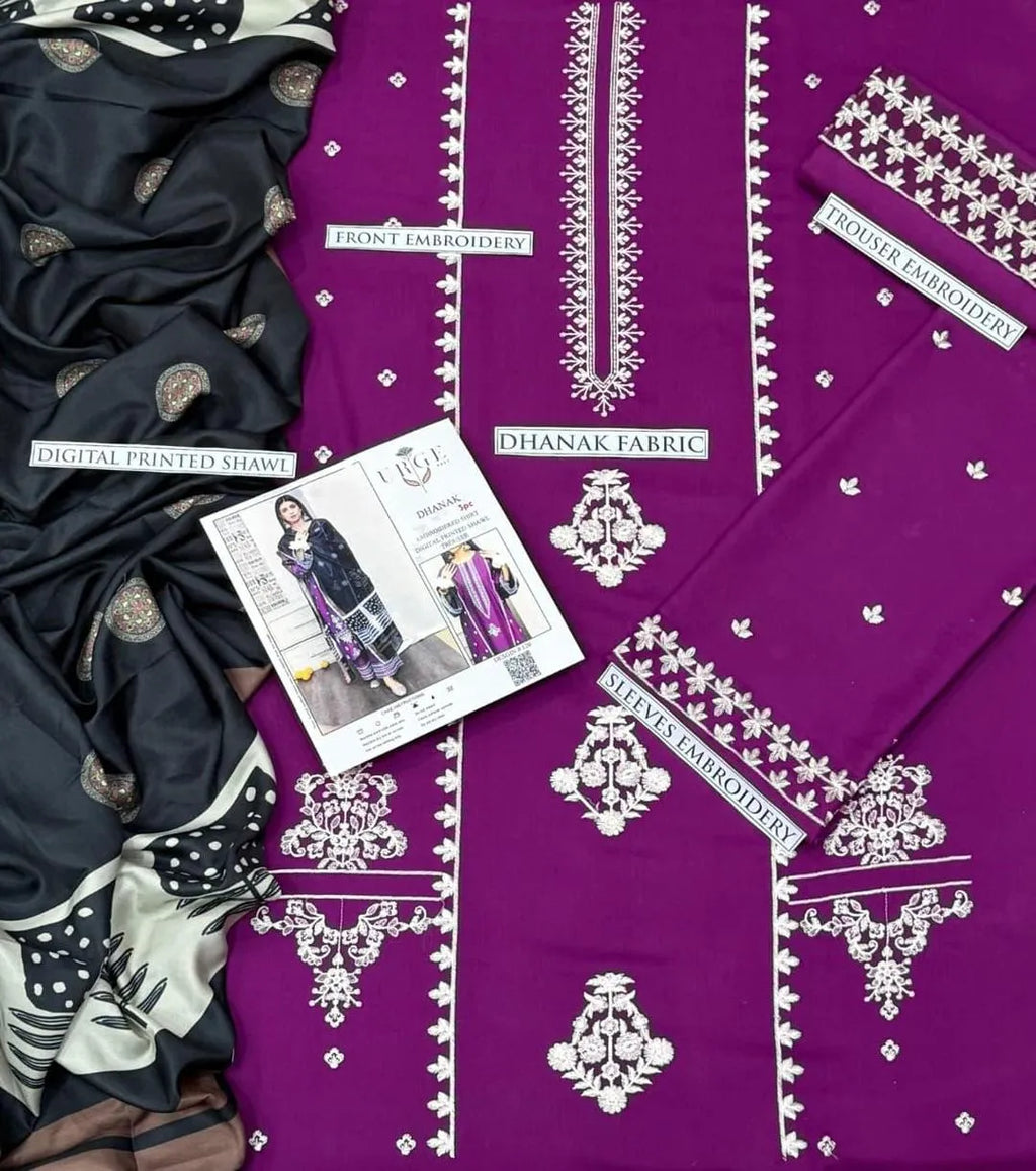 MJC-684 Timeless 3pc Unstitched Dhanak Embroidered Suit