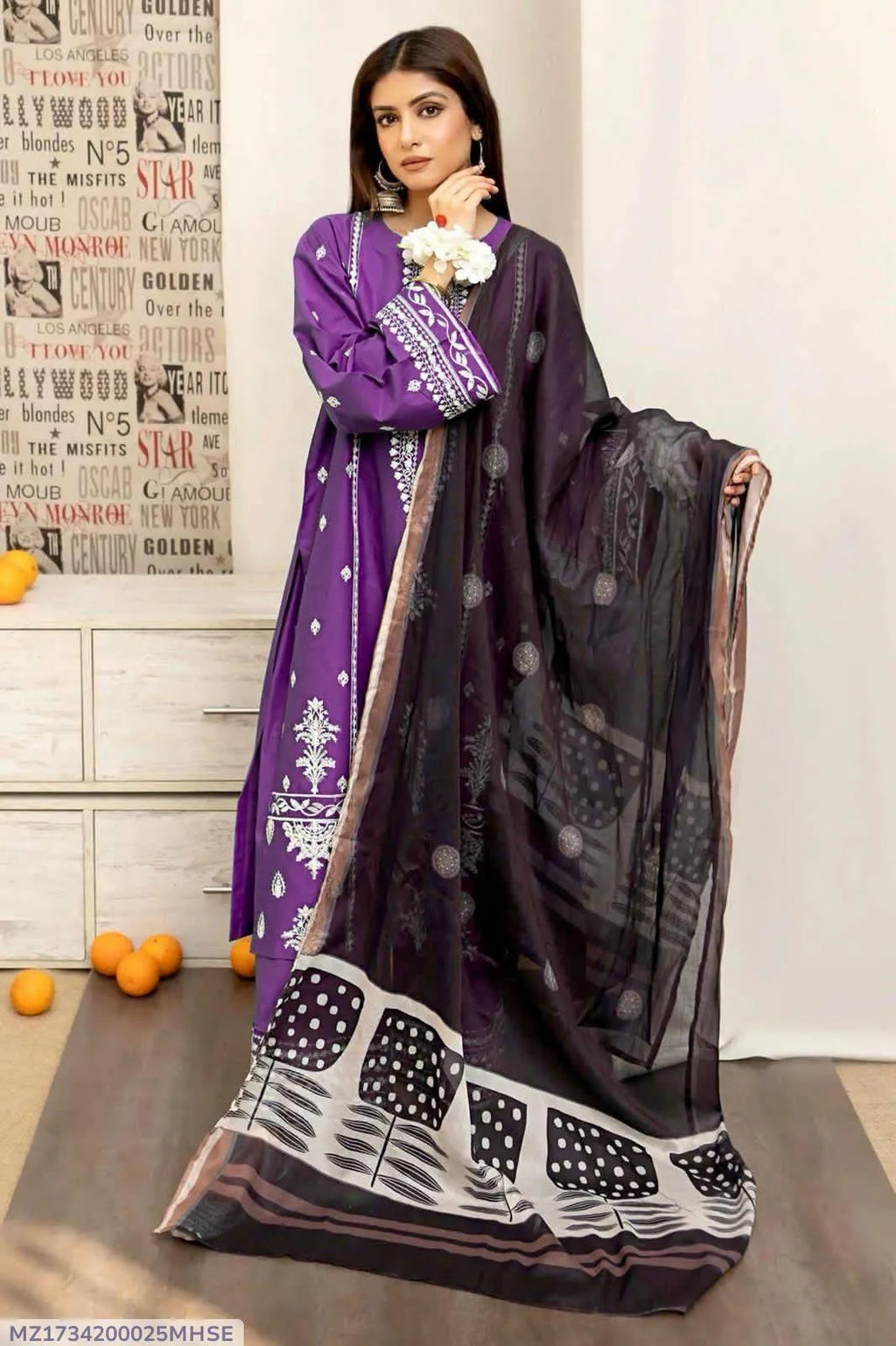 MJC-684 Timeless 3pc Unstitched Dhanak Embroidered Suit