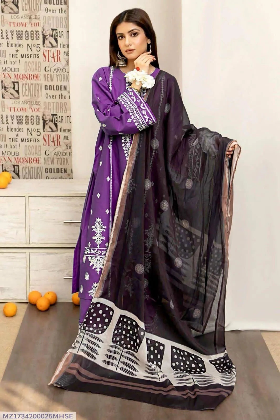 MJC-684 Timeless 3pc Unstitched Dhanak Embroidered Suit
