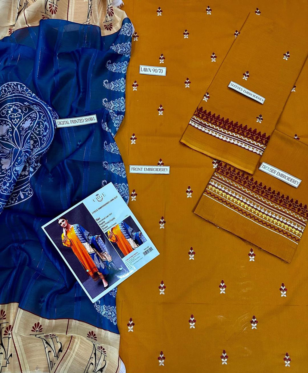 CJV-028 Heritage 3pc Unstitched Dhanak Embroidered Suit