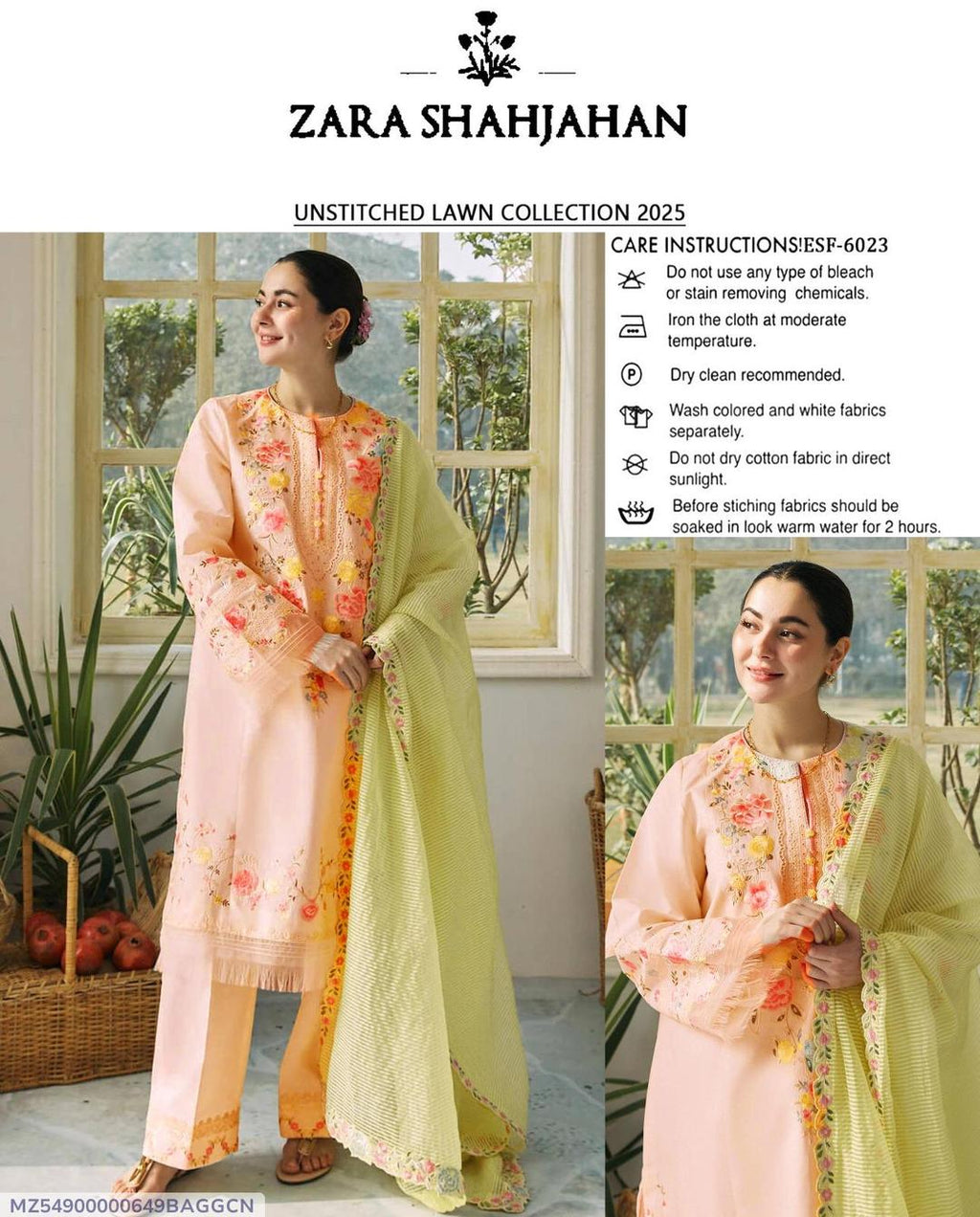 ZARASHAHJAHAN ZJC155 BABY PINK  3pc Unstitched EMBRODERED SUIT