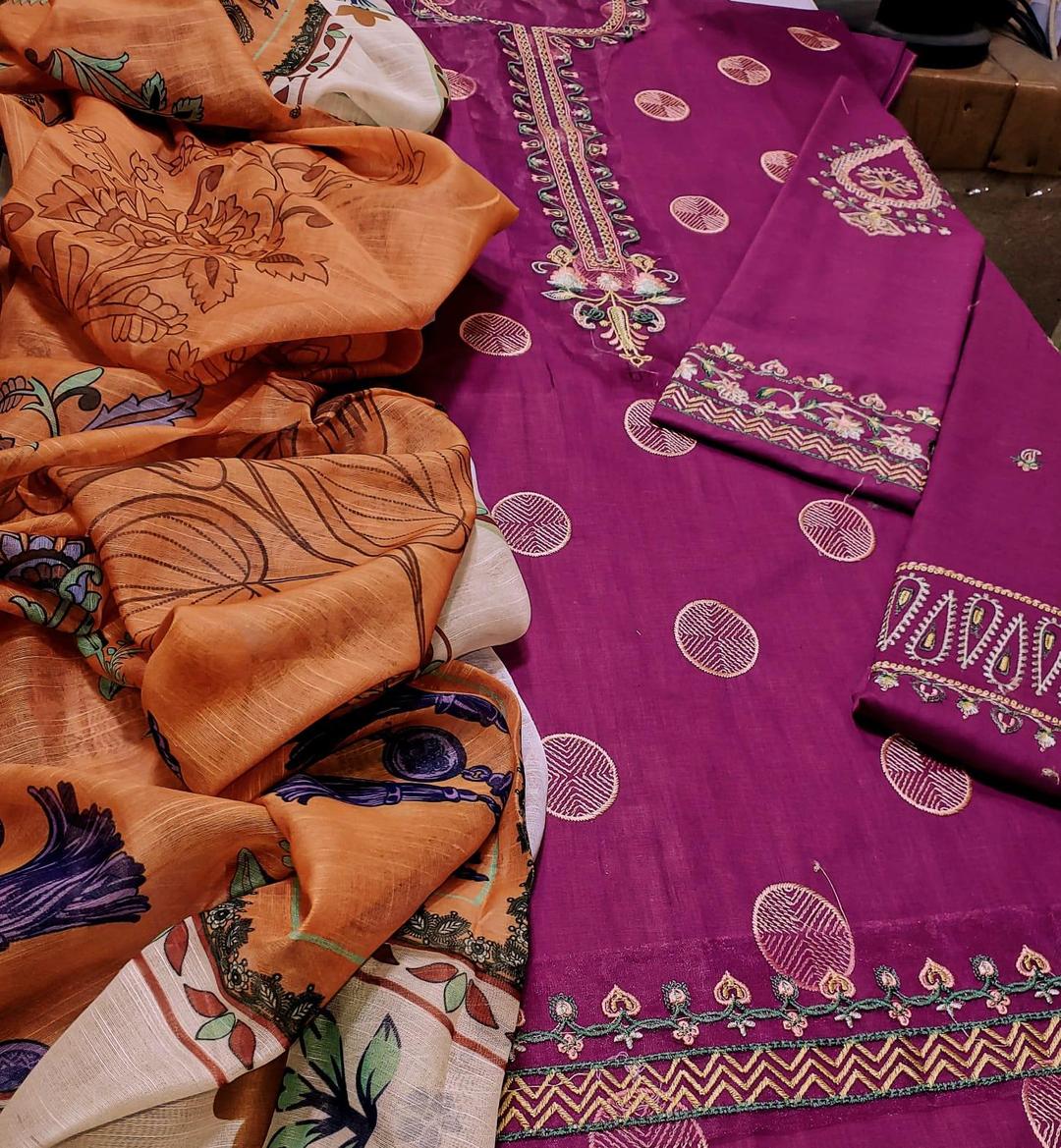 ZARASHAHJAHAN ZJL190 PURPLE Elegant 3 PCS Unstitched embroidered ui
