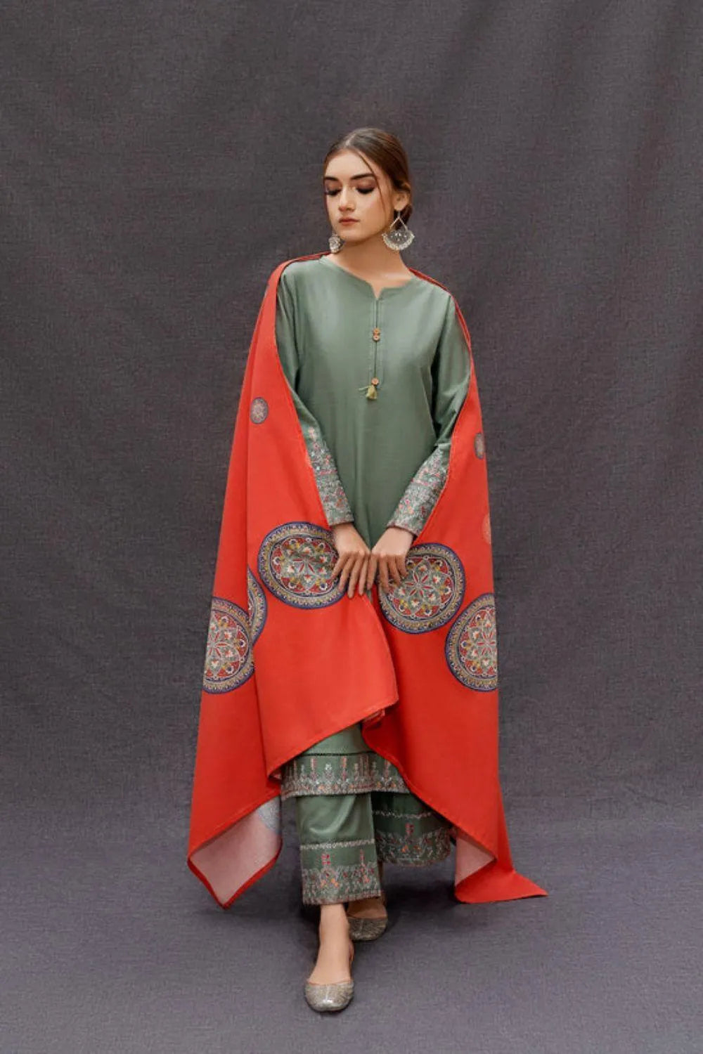 URGE VPK-452 Graceful 3pc Unstitched Dhanak Embroidered Suit