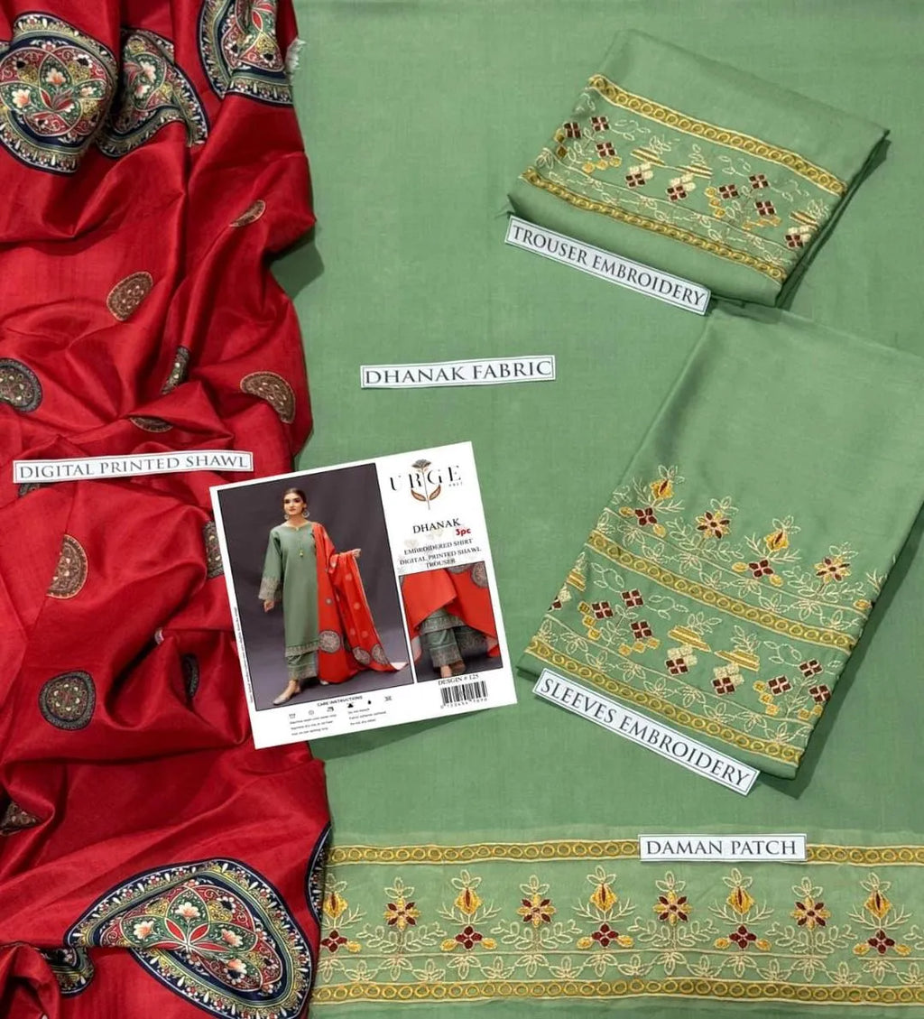 URGE VPK-452 Graceful 3pc Unstitched Dhanak Embroidered Suit