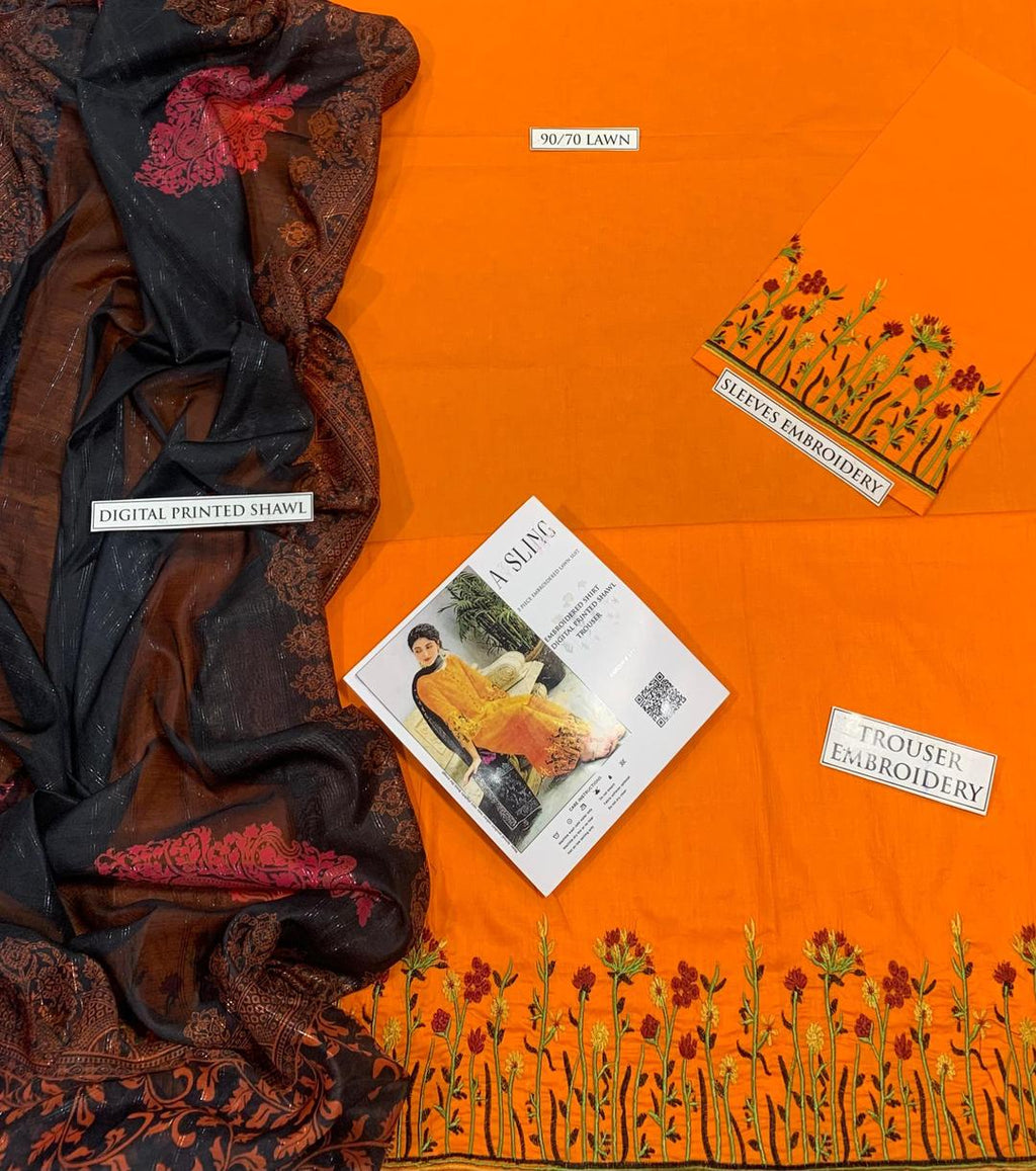 Atelier 184 Unstitched Luxury 3pc dhanak embroidered suit .