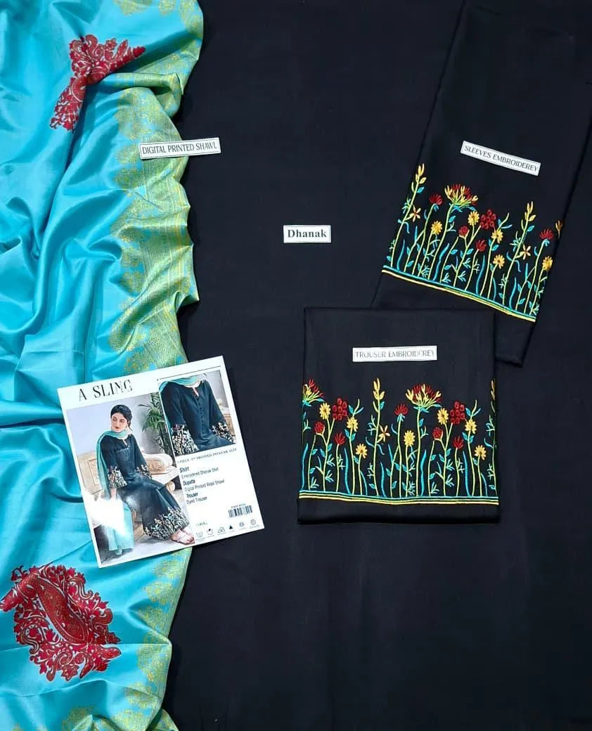 Craft 738 Winter Unstitched 3pc Dhanak embroidered suit .