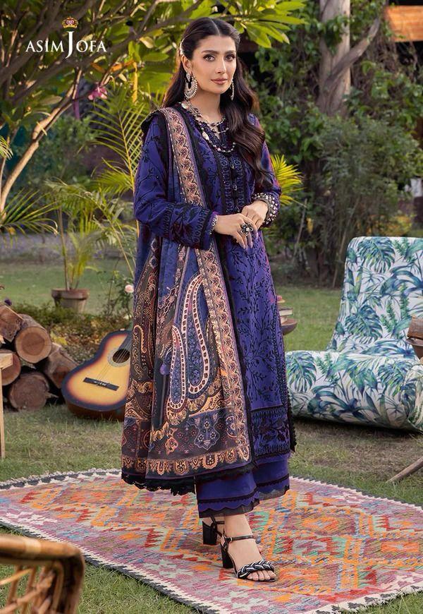ASIM JOFA AJ-GK731 premium blue 3pc Unstitched Embroidered Suit