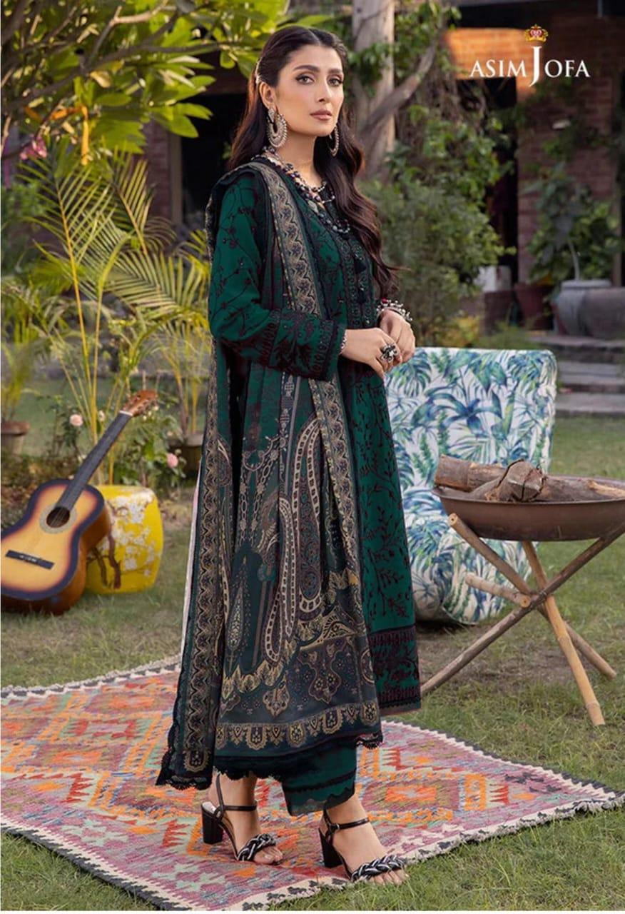 ASIM JOFA AJ-GK731 Signature Green 3pc Unstitched Embroidered Suit