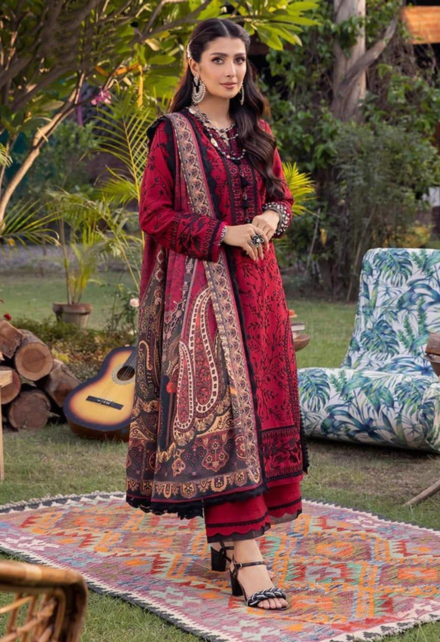 ASIM JOFA AJ-RS950 Heritage Red 3pc Unstitched Embroidered Suit
