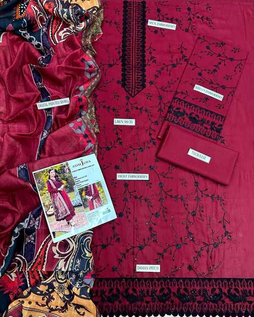 ASIM JOFA AJ-RS950 Heritage Red 3pc Unstitched Embroidered Suit