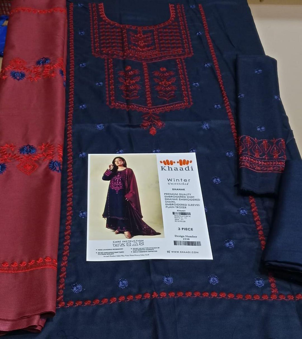 AXR-104 Ornate 3pc Unstitched Dhanak Embroidered Suit