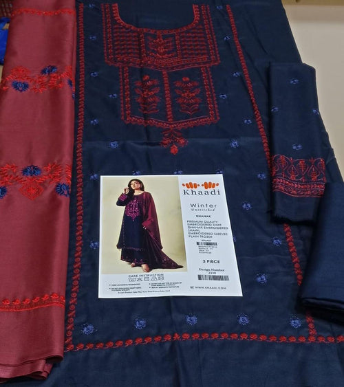 AXR-104 Ornate 3pc Unstitched Dhanak Embroidered Suit