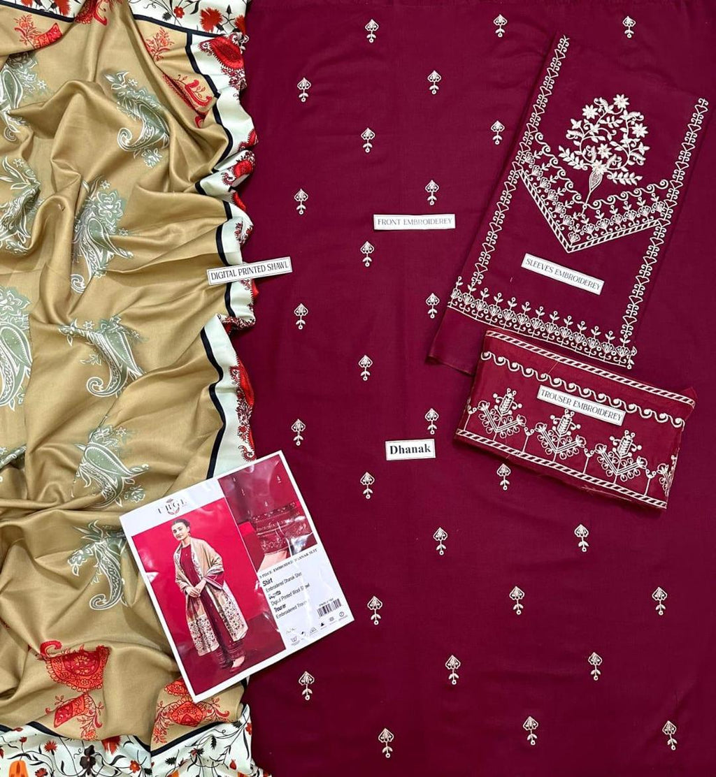 VPK-452 Graceful 3pc Unstitched Dhanak Embroidered Suit