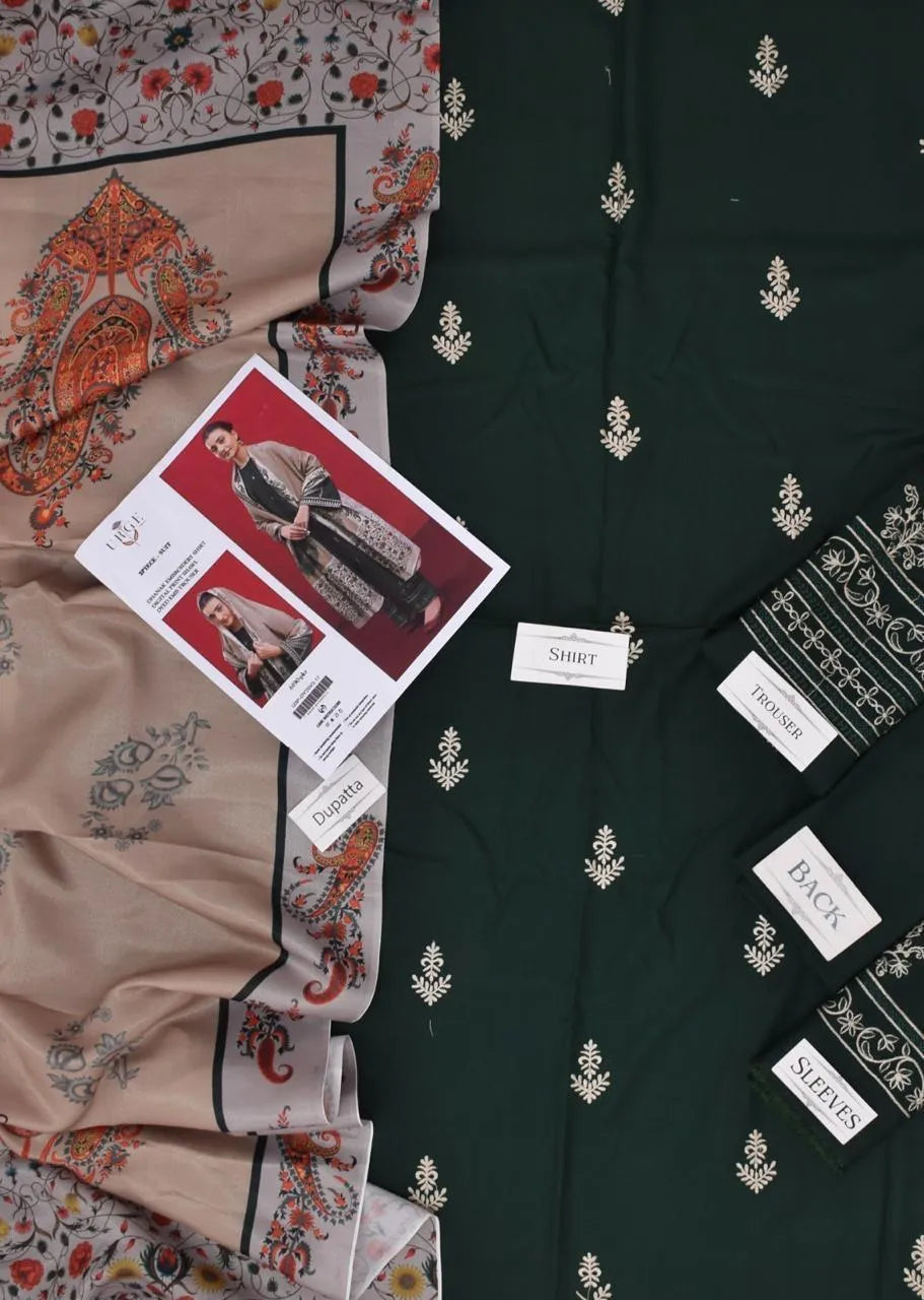 URGE BKW-143 Detailed 3pc Unstitched Dhanak Embroidered Suit