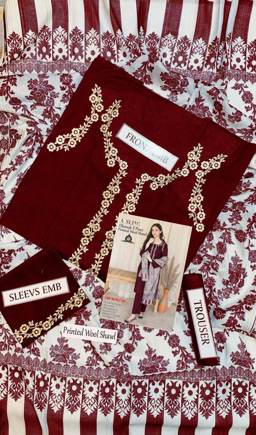 ASLING AS-269 STRUCTURED 3PC UNSTITCHED DHANAK EMB SUIT