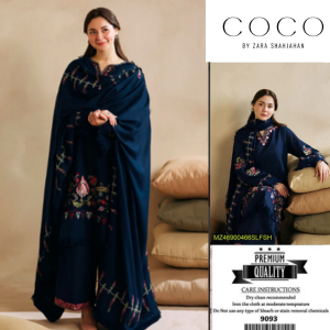 ZJW168  Navy Premium 3pc Dhanak embroidered suit .