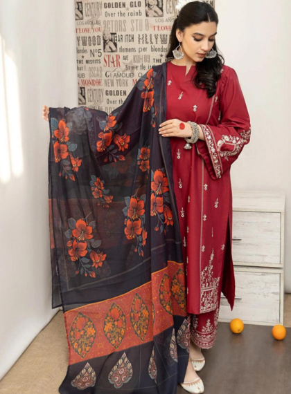 KJM-218 Regal 3pc Unstitched Dhanak Embroidered Suit