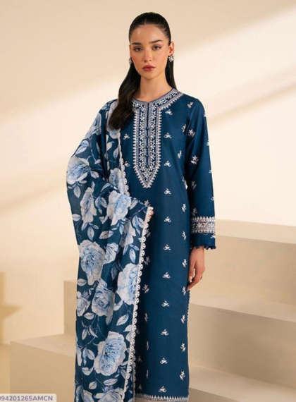 CJM-509 Luxury 3pc Unstitched Dhanak embroidered suit .