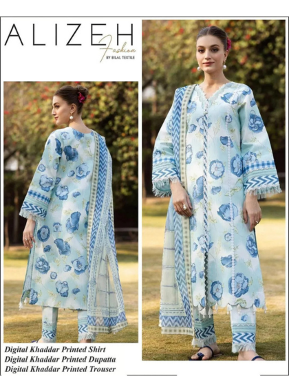 ALIZEH AZ-608 Artful 3pc Unstitched KHADDAR DIGITAL PRINT  Suit