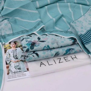 ALIZEH AZ-214 Crafted 3pc Unstitched  DIGITALKHADDAR PRINT SUIT.