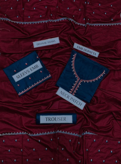 ASLING AS-204 STATELY 3PC UNSTITCHED DHANAK EMB SUIT