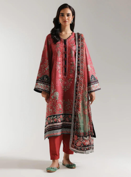 3  PCS WOMENS UNSTITCHED EMBROIDERED SUIT .