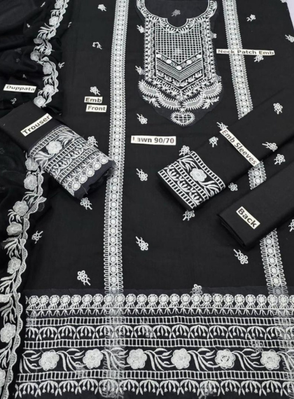 3 PCS WOMENS UNSTITCHED EMBROIDERED SUIT .