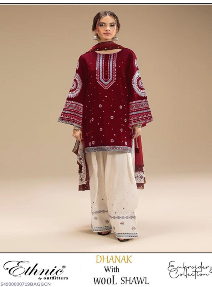 3 PCS WOMENS UNSTITCHED EMBROIDERED SUIT .