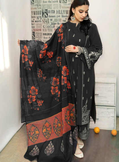 3 PCS WOMENS UNSTITCHED EMBROIDERED SUIT .