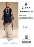 JAZMIN JL168 Winter Sand Elegant 3pc dhanak EMBROIDERED SUIT .